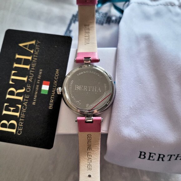 Bertha Women's 3D Angel Wings Pink Leather Watch - Picture 3 of 8